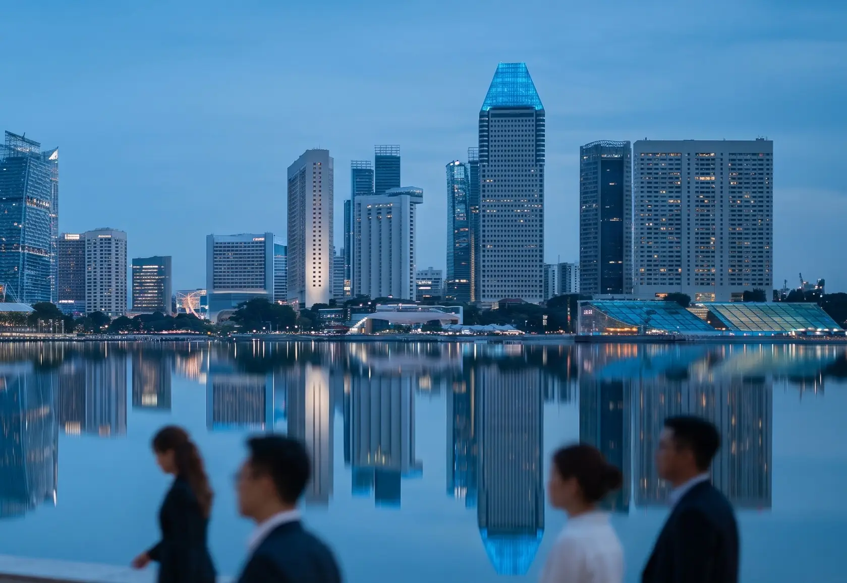 Singapore central business district skyline at dusk